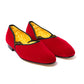 Roter Slipper "Velvet Grecian Low Cut" aus Samtvelours - Handarbeit