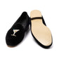 Schwarzer Venetian-Samtslipper "Martini Cocktail" mit Ledersohle