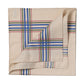 Beige gemustertes Taschentuch "Montmartre" aus Baumwolle mit farbigem Karo - Handrolliert
